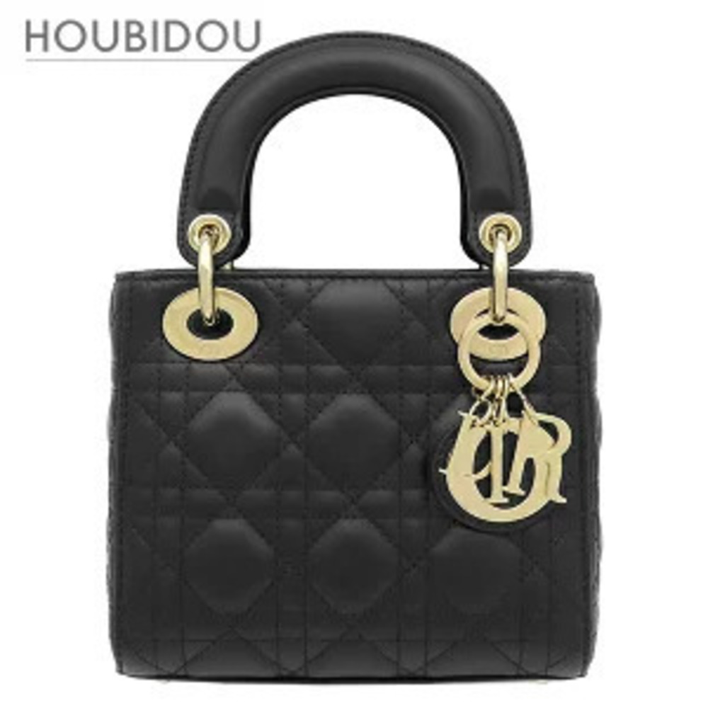 Christian Dior Lady Bag Leather Black Chain Shoulder Handbag Cannage